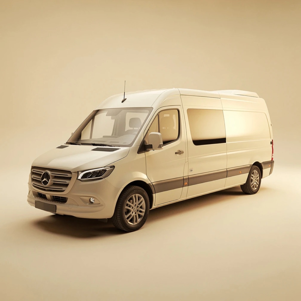 A camper van in a warm studio